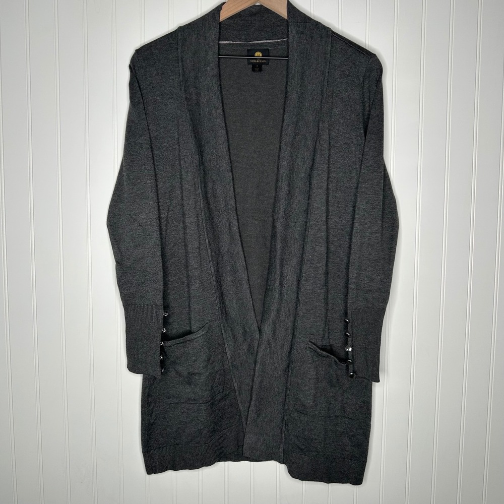 JM Collection Women's Charcoal Gray Open Front Longline Cardigan Sweater Small